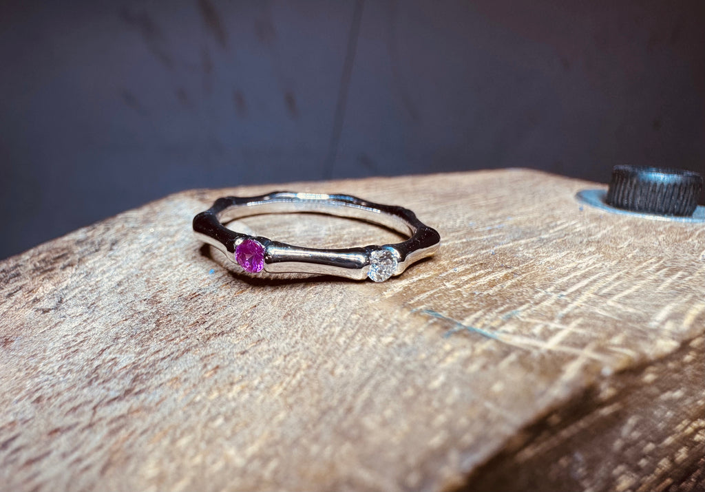 Platinum Birthstone & Diamond Ring