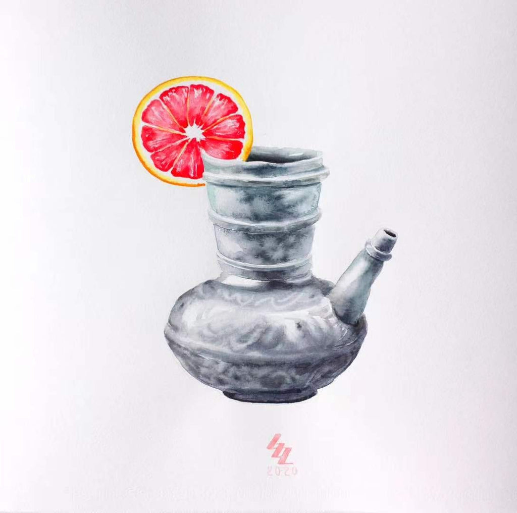 Hand-Painted Watercolor Art of Blue and White Porcelain Cocktail Glasses