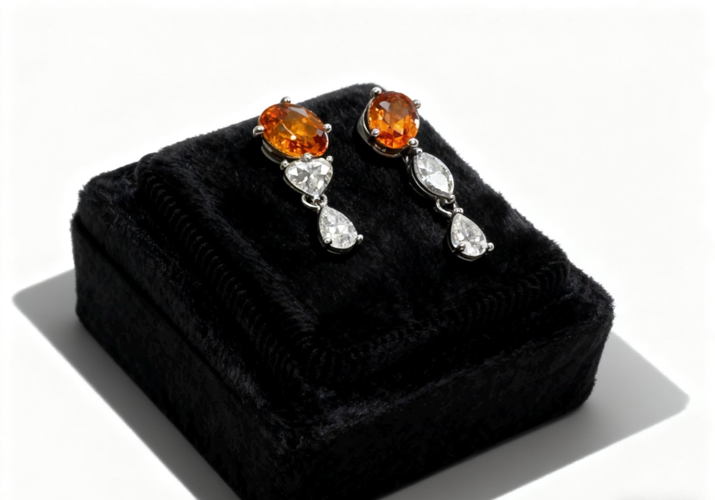 Spessartine& Diamond Drop Earring